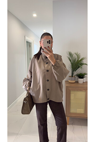 BİRCANÇİL Rome Mink Button Detailed Short Trench Coat