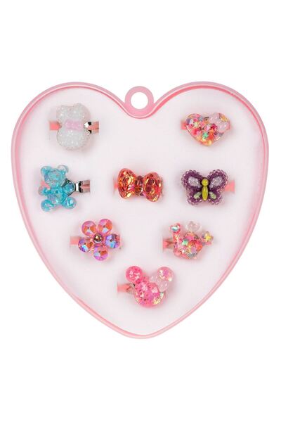 OEM Glitter Figure Rings in Heart Box for Kids - 8pcs