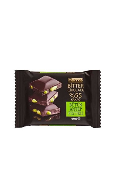 Harras %55 Kakao Bütün Antep Fıstıklı Bitter Çikolata 10 Adet x 60g