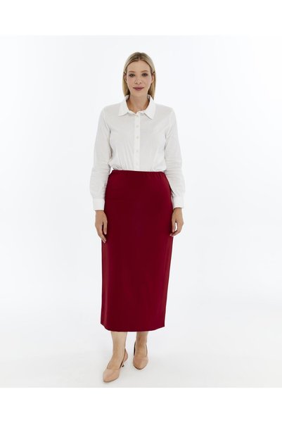 Apsen Collection Apsen Women's Burgundy Elastic Waist Seasonal Slit Detailed ...