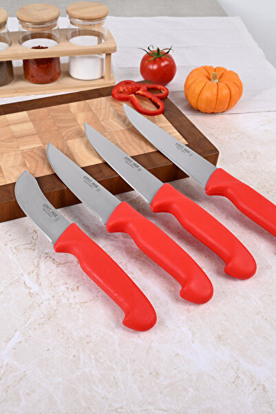 Cavit İnox 4 PARÇA KASAP BIÇAK SETİ KIRMIZI RENK