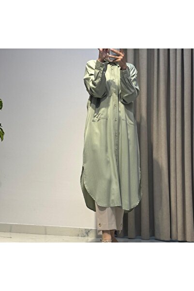 My Magazin MAY MAGAZİN CEP DETAYLI TENZEL TUNİK YEŞİL