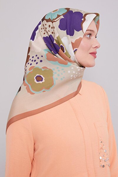 Levidor Somon Soyut Çiçek Desen Aura Eşarp