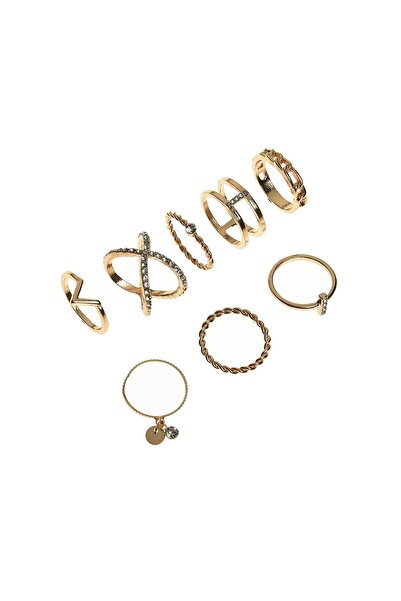 OEM Gold-Colored Rings with Patterns & Rhinestones for Women - 8pcs