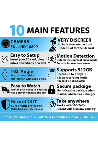 Generic Hidden Spy Camera USB Charger Plug 1080P HD Mini Security Nanny Cam Motion Detection Recorder