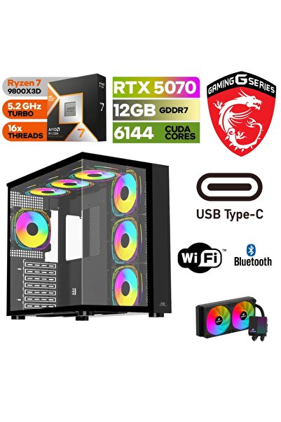 MSI GAMİNG DDR5-RTX 5070 12GB-RYZEN 7 9800X3D-64GB DDR5 RAM-1 TB M.2 SSD-SIVI SOGUTMALI-WİN11PRO