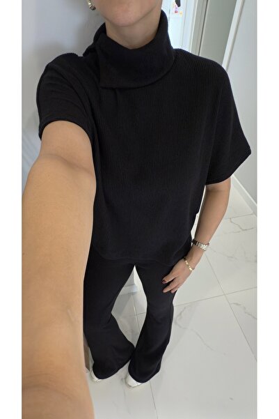 BİRCANÇİL Dlvin Sia Black Asymmetrical Cut Knitted Trouser Suit