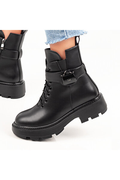 BMoD Ghete negre de damă cu șireturi și fermoar MOD07015