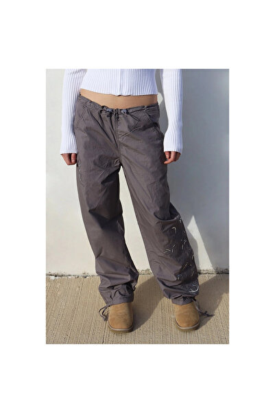 Mokşa Gray Loose Pants with Lace-Up Leg Detail