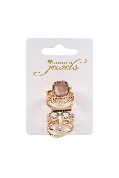 OEM Rose Gold Color Rings Black Stone White Strass for Women - 5pcs