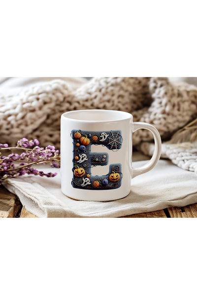 Beramussa كوب بمفهوم الهالوين بحرف E الأول - هدية الهالوين - شبكة عنكبوت شبحي...