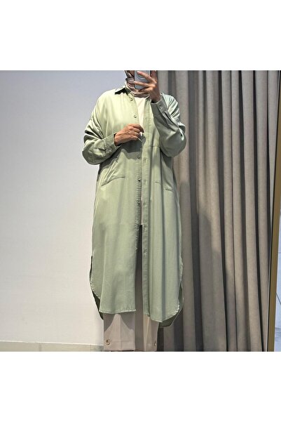 My Magazin MAY MAGAZİN CEP DETAYLI TENZEL TUNİK YEŞİL