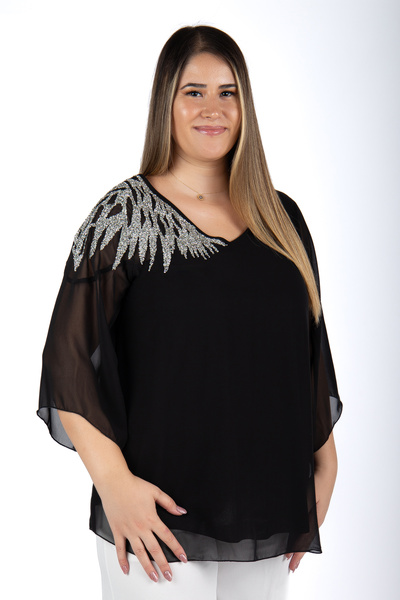 MEDOL GİYİM Büyük Beden Şifon V Yaka Abiye Bluz 132235