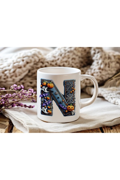 Beramussa كوب بمفهوم الهالوين بحرف N - هدية الهالوين - شبكة عنكبوت شبحية على ...