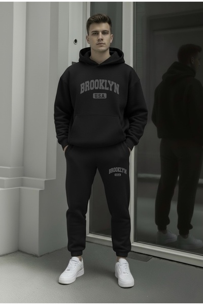 FUFLUNS طقم بدلة رياضية بروكلين مطبوعة للجنسين للنساء/الرجال بغطاء للرأس مقاس...