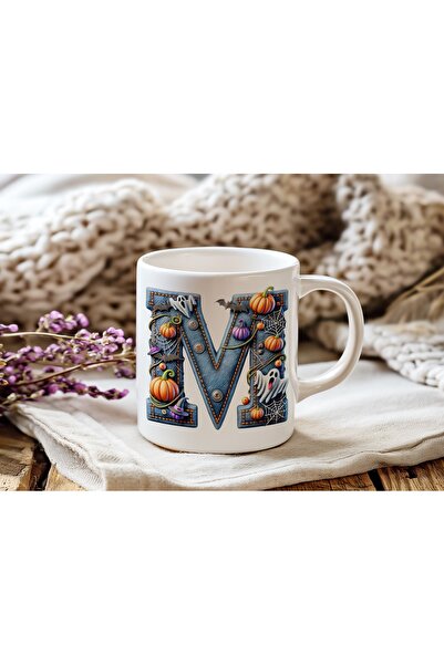 Beramussa كوب مفهوم الهالوين بحرف M الأول - هدية الهالوين - شبكة العنكبوت الش...
