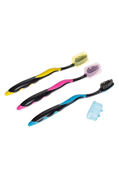 OEM Black Adult Toothbrushes with Medium Cap - 3pcs