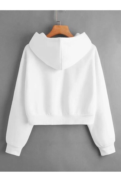 Polo State Дамска качула с качулка, прекалено голяма, с вълнена подплата, къса блуза в бяло