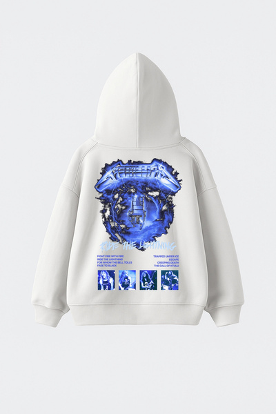 Bak Moda Hanorac alb oversize unisex cu imprimeu Ride The Lightning