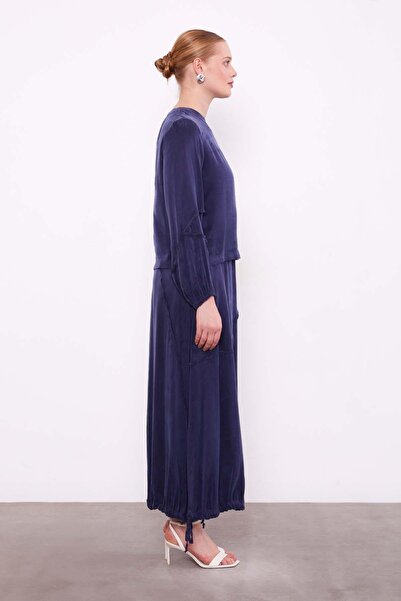 Levidor Navy Blue Asymmetrical Cupra Skirt Set