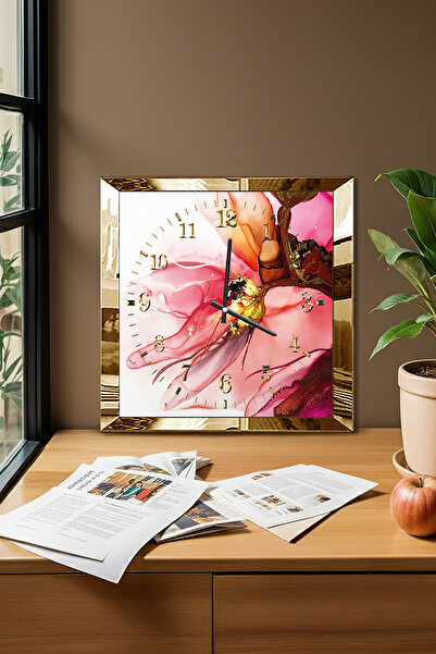 Zevahir Mobilya Dekorasyon Διακοσμητικό ρολόι τοίχου MDF με θέμα το ροζ λουλο...