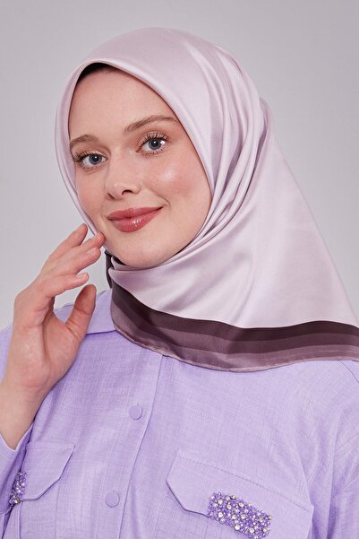 Levidor A.Lila Twill Silk Scarf with Border Edge