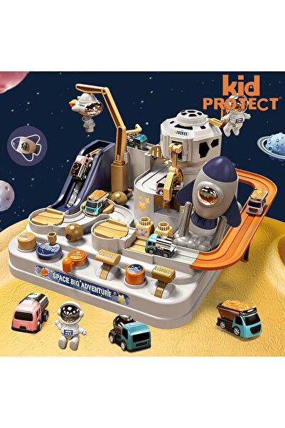 KidProtect Set Jucarie Interactiva Circuit Curse Space Track, Fara BPA, 6 Butoane, Masinute Incluse
