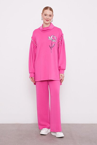 Levidor Fuşya İnci Kol Detaylı Spor Takım
