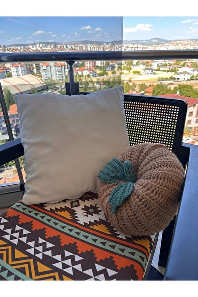 Patiska Tasarım El Yapımı Örgü Balkabağı Dekoratif Yastık 20x10 cm – Halloween Temalı, Boncuk Elyaf Dolgulu 2