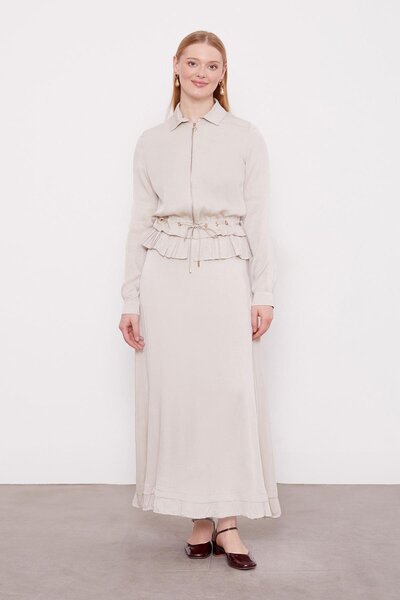 Levidor Stone Ruffle Detailed Cupra Skirt Set