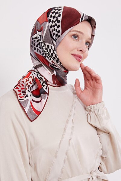 Levidor وشاح حريري بنمط تويل بلون بوردو داما