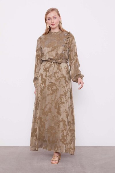 Levidor Φόρεμα Cupra με λεπτομέρεια με βολάν χακί