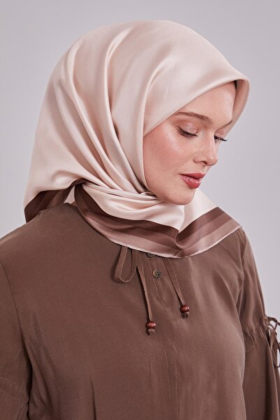 Levidor Milk Coffee Border Twill Silk Scarf