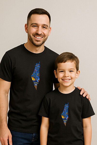 ErTaPassage Tricou combinat negru pentru tată și fiu „Free Palestine”. |   Co...