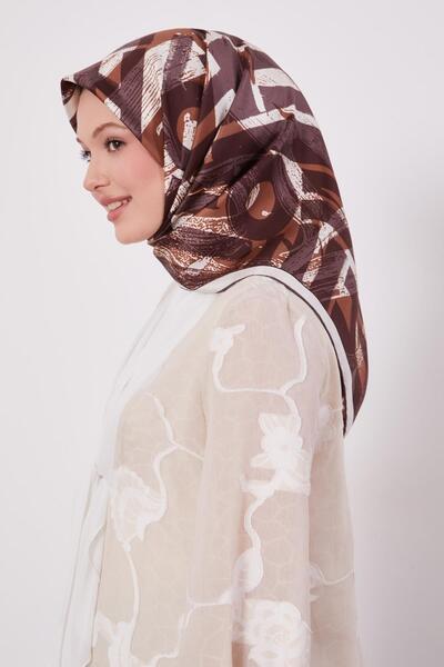 Levidor Coffee Letter Printed Twill Silk Scarf