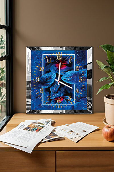 Zevahir Mobilya Dekorasyon Silver Framed Blue Beauties of Nature Themed Decorative Mdf Wall Clock