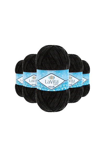 LaVita Yarn خيط حياكة يدوي من القطيفة المخملية 100% بوليستر 100 جرام (6500 أسود)