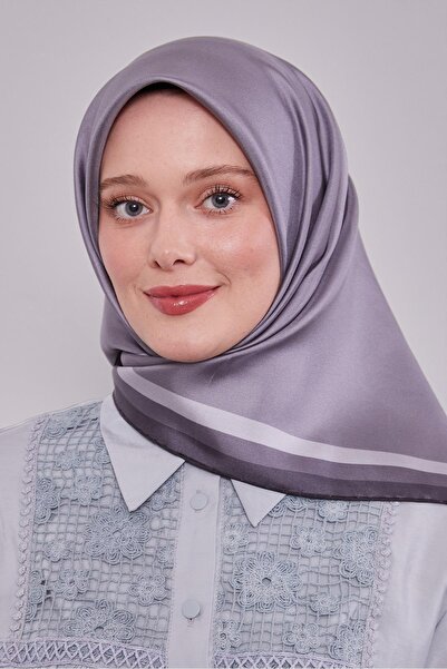 Levidor K.Grey Twill Silk Scarf with Border Edge