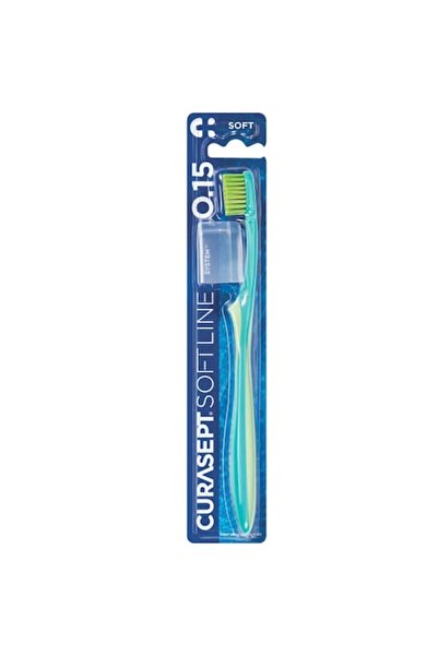 CURASEPT Softline 0.15 Toothbrush with Protective Cap for Adults, Turquoise/Green