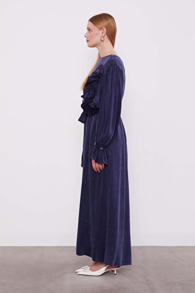 Levidor Navy Blue Dress with Flower Accessories