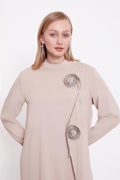 Levidor ΣΕΤ ΤΟΥΝΙΚ ΜΕ ΛΕΠΤΟΜΕΡΕΙΑ ΡΟΖ ΠΕΤΡΑΣ ΣΕ ΣΚΟΥΡΟ ΜΠΕΖ