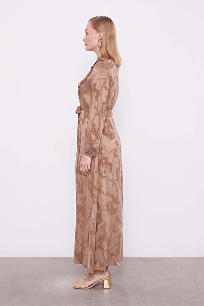 Levidor VİZON Fırfır Detaylı Cupra Elbise