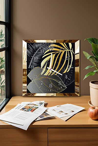 Zevahir Mobilya Dekorasyon Ceas de perete decorativ din MDF cu tematică de eleganță modernă, cu cadru auriu