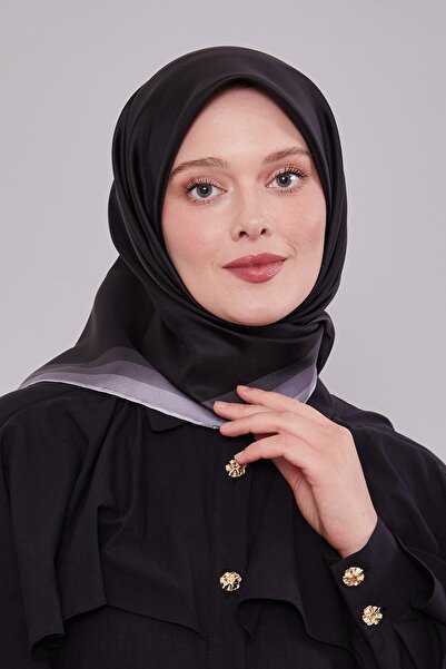 Levidor Black Twill Silk Scarf with Border