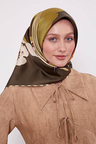 Levidor Μεταξωτό μαντήλι με σχέδιο λουλουδιών χακί