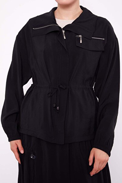 Levidor Black Hidden Zipper Detailed Skirt Set