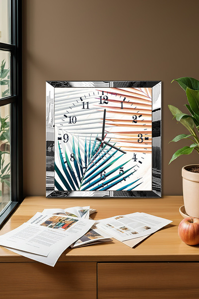 Zevahir Mobilya Dekorasyon Silver Framed Tropical Time Themed Decorative Mdf Wall Clock