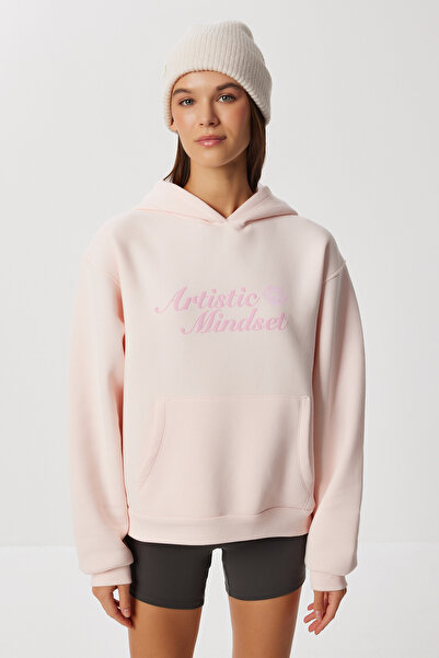 Lovelyİstanbul Πλεκτό φούτερ με κουκούλα με στάμπα LUB0259 CANDY PINK