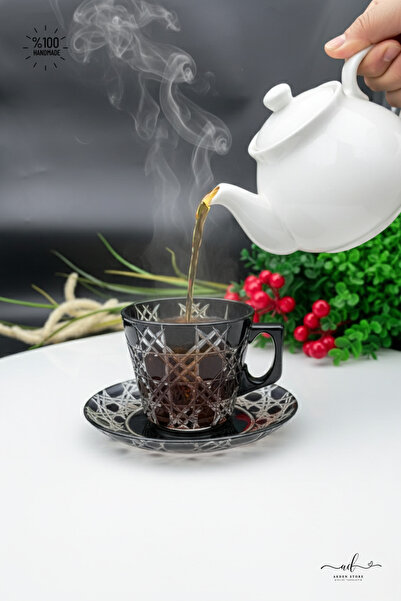 AKDEN STORE Kesme Dekor El İşçiliği 12 Parça Çay Fincanı,Double Kahve Fincanı...