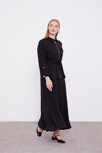 Levidor Black Waist Drawstring Detailed Skirt Set